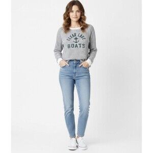 Blue 84 Clear Lake Boats Striped Coastal Vintage Feel 2X Crew Neck Long Sleeve